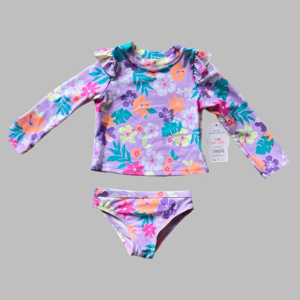NWT Lavender Floral Rashguard Set – Size 12M